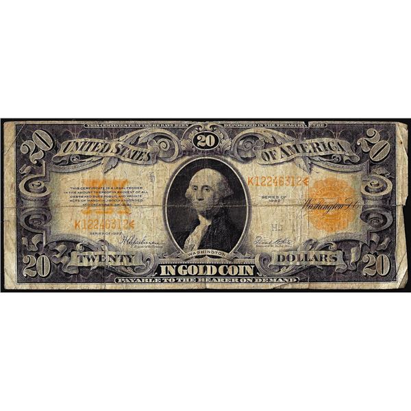 1922 $20 Gold Certificate Note
