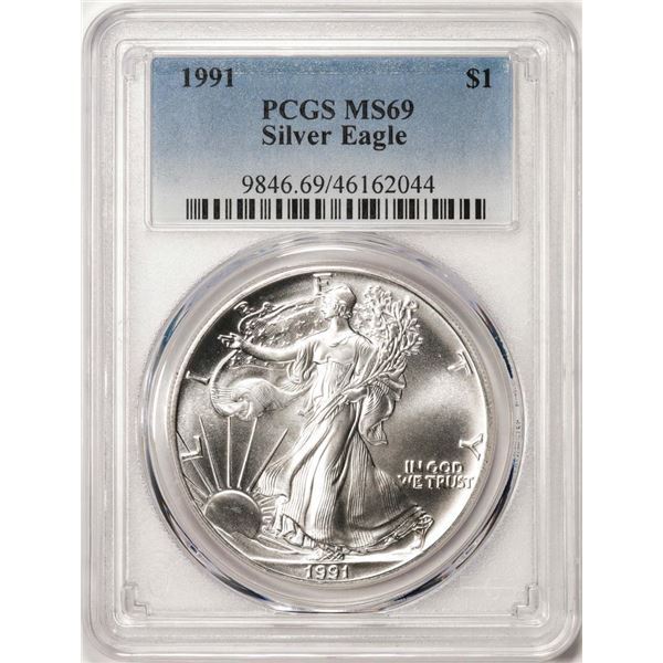 1991 $1 American Silver Eagle Coin PCGS MS69