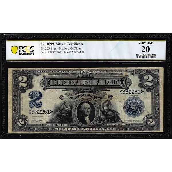 1899 $2 Mini-Porthole Silver Certificate Note Fr.253 PCGS Very Fine 20