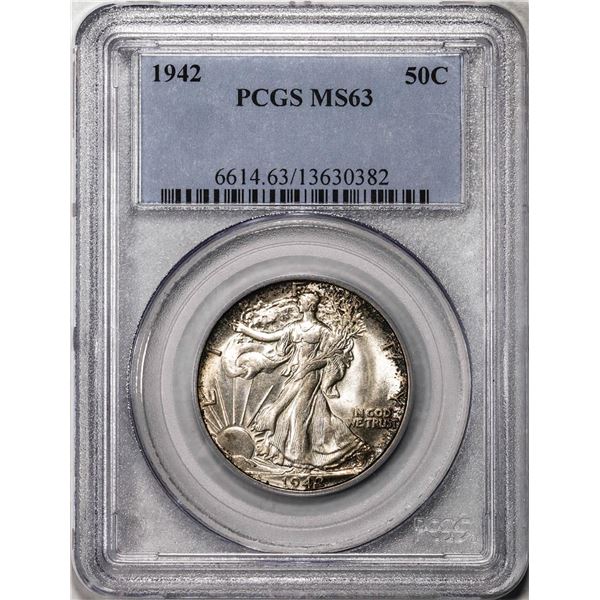 1942 Walking Liberty Half Dollar Coin PCGS MS63