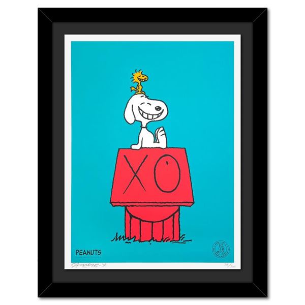 Mr. Andre "Snoopy & Woodstock on Red House (Blue)" Limited Edition Serigraph on Paper