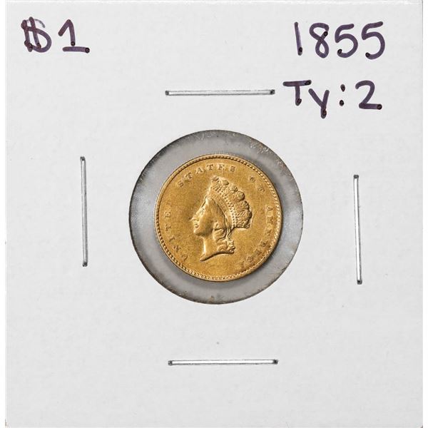 1855 Type 2 $1 Indian Princess Head Gold Dollar Coin