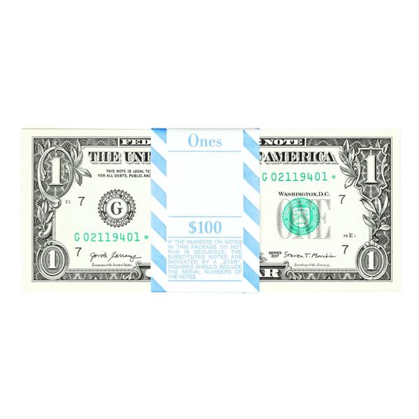 Pack of (100) Consecutive 2017 $1 Federal Reserve Star Notes Chicago