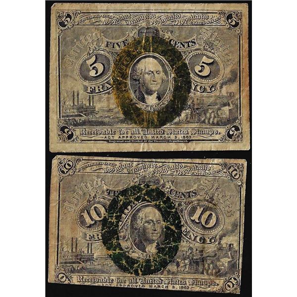 Lot of March 3, 1863 First Issue Five & Ten Cents Fractional Currency Notes