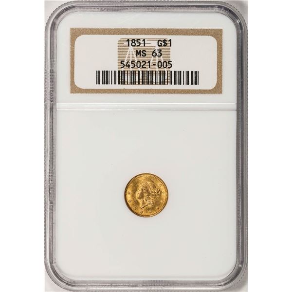 1851 $1 Type 1 Liberty Head Gold Dollar Coin NGC MS63