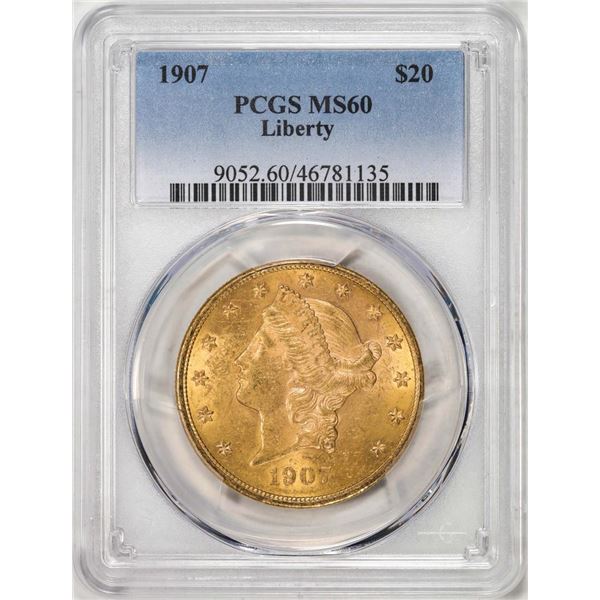 1907 $20 Liberty Head Eagle Gold Coin PCGS MS60