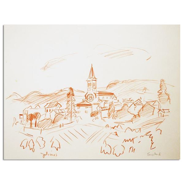 Wayne Ensrud  View Of Julienas In Beaujolais, France  Original Mixed Media on Paper