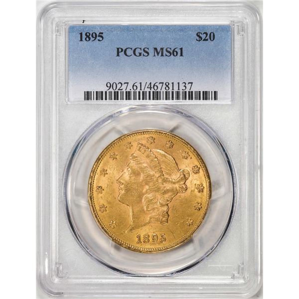 1895 $20 Liberty Head Eagle Gold Coin PCGS MS61