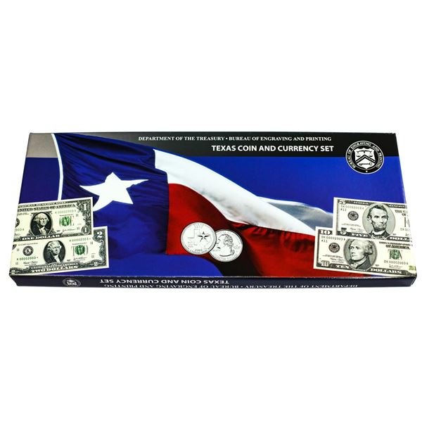 2003 Department of the Treasury BEP Texas Coin and Currency Set Matching Serial #'s