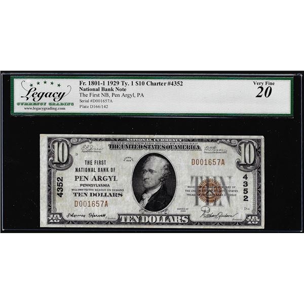 1929 $10 The First NB Pen Argyl, PA CH# 4352 National Note Legacy Very Fine 20