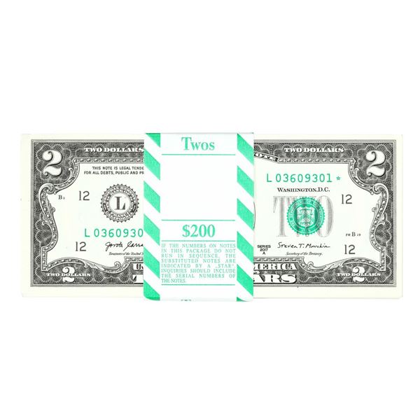 Pack of (100) Consecutive 2017A $2 Federal Reserve Star Notes San Francisco