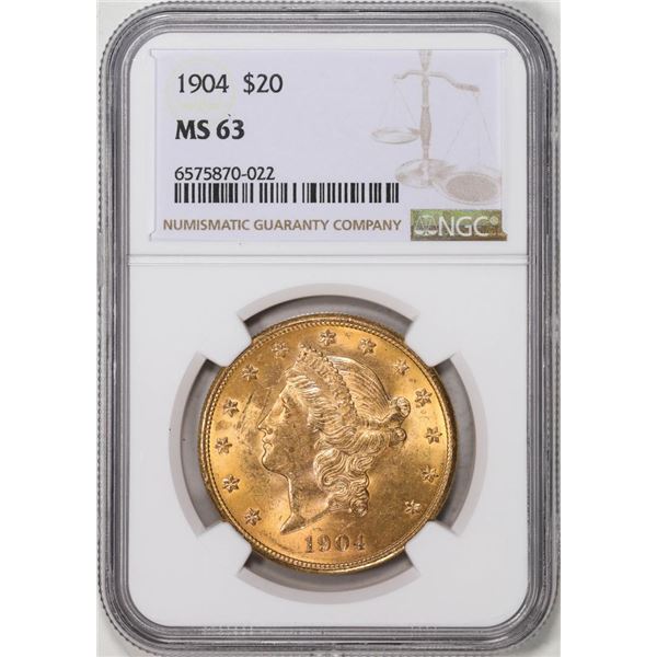 1904 $20 Liberty Head Eagle Gold Coin NGC MS63