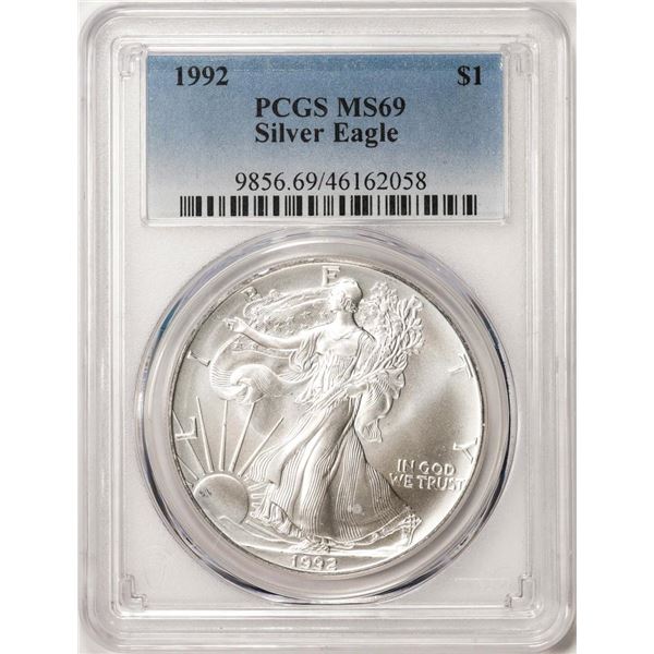 1992 $1 American Silver Eagle Coin PCGS MS69