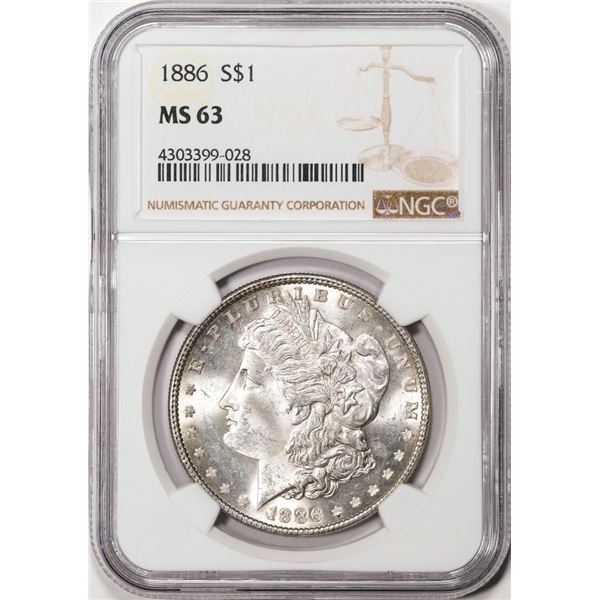 1886 $1 Morgan Silver Dollar Coin NGC MS63