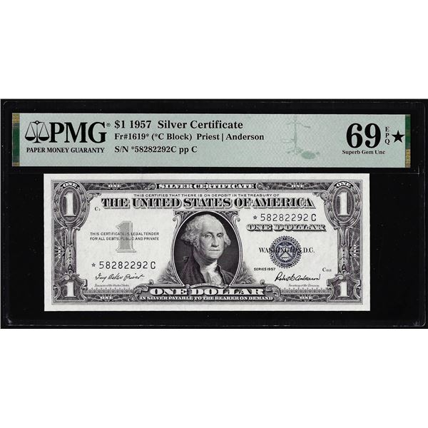 1957 $1 Silver Certificate Star Note Fr.1619* PMG Superb Gem Uncirculated 69EPQ STAR