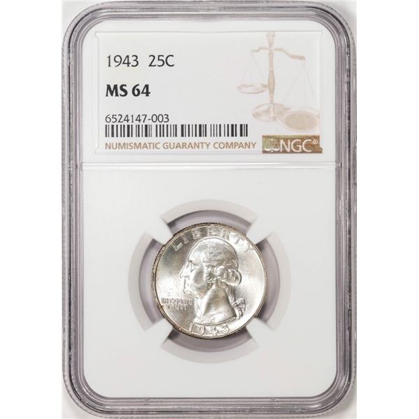 1943 Washington Quarter Coin NGC MS64