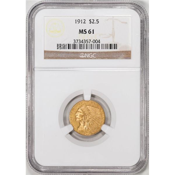 1912 $2 1/2 Indian Head Quarter Eagle Gold Coin NGC MS61