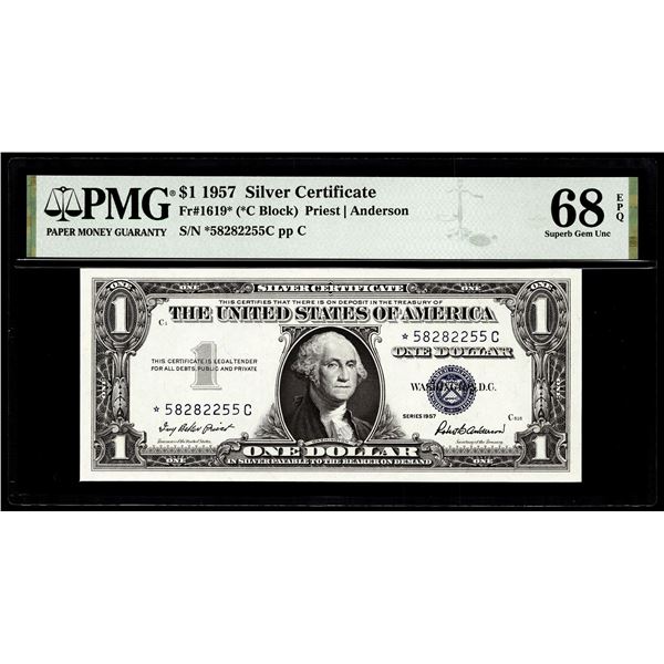 1957 $1 Silver Certificate Star Note Fr.1619* PMG Superb Gem Uncirculated 68EPQ