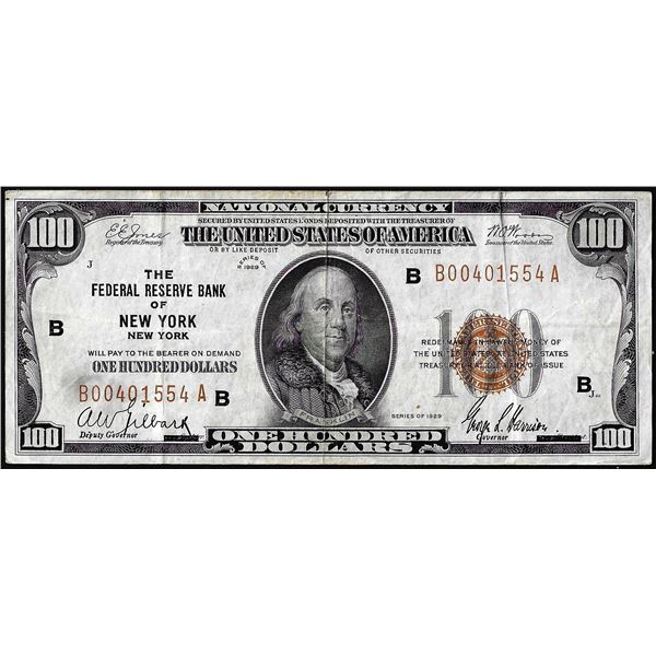 1929 $100 Federal Reserve Bank Note New York