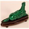 Image 2 : Malachite Carved Horse, Wooden Stand  [169378]