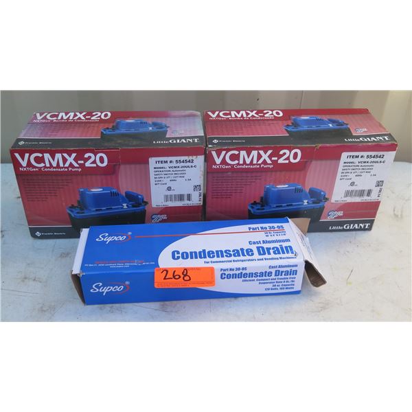 Qty 2 VCMX-20 Condensate Pumps & Supco Drain in Box