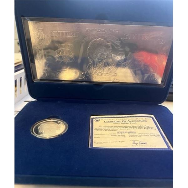 NATIONAL COLLECTORS 2003 MINT SILVER BUFFALO PROOF W/LEGAL TENDER NOTE