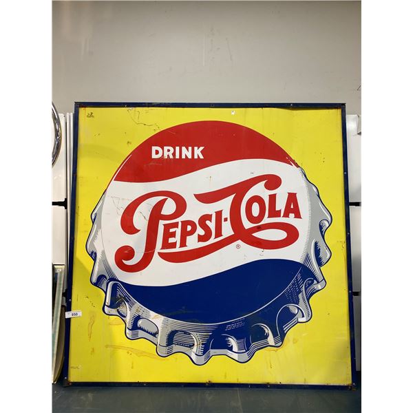Vintage Original Pepsi Bottle Cap Advertising Metal Sign With Steel Frame