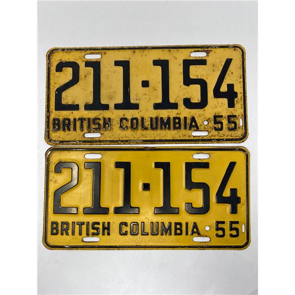 Pair Of 1955 Bc License Plates