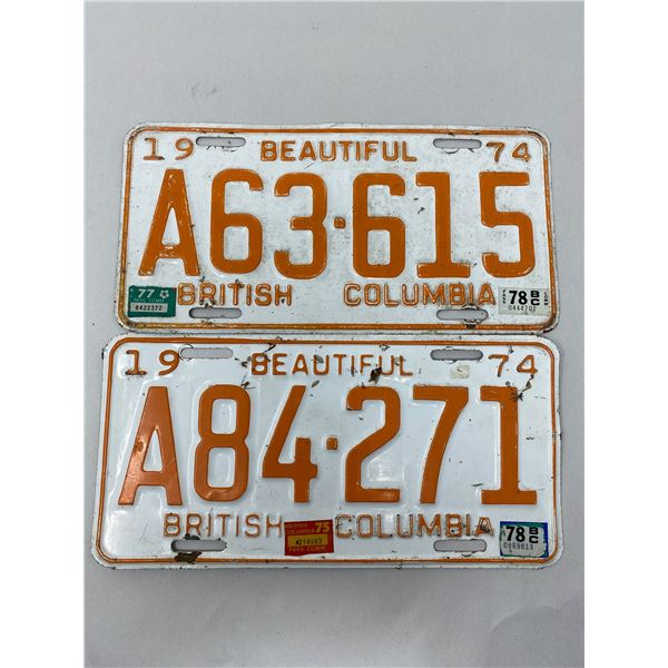 Pair Of Bc License Plates 1974