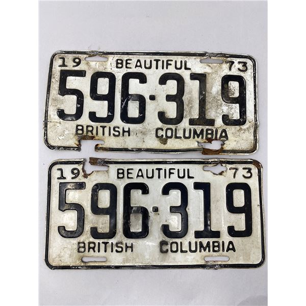 Pair Of Bc License Plates 1973
