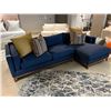 Image 1 : DARK BLUE L-SHAPED SECTIONAL SOFA WITH THROW CUSHIONS, 114" X 63"