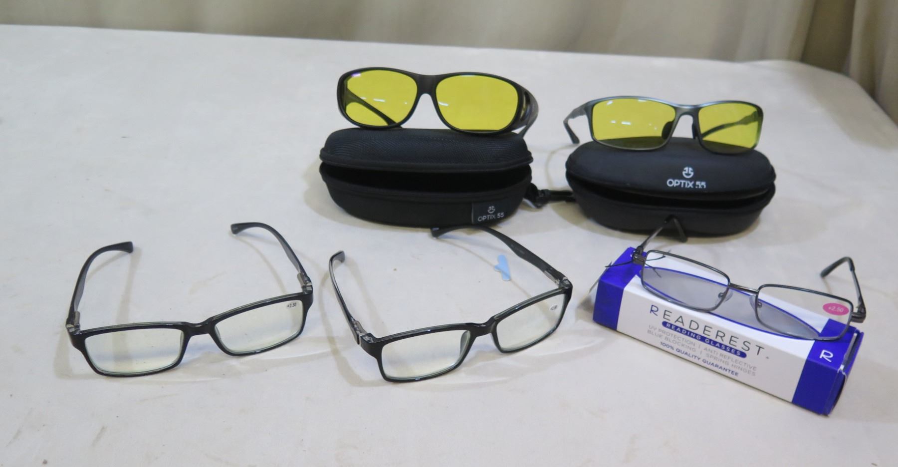 Qty 5 Pair Glasses: TruVision Readers, Optix 55 Night Driving, etc