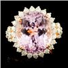 14K Gold 17.00ct Kunzite & 1.32ctw Diamond Ring