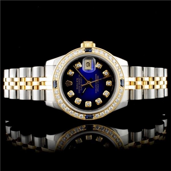 Rolex DateJust 18K & SS 1.00ct Diamond Blue Vignet