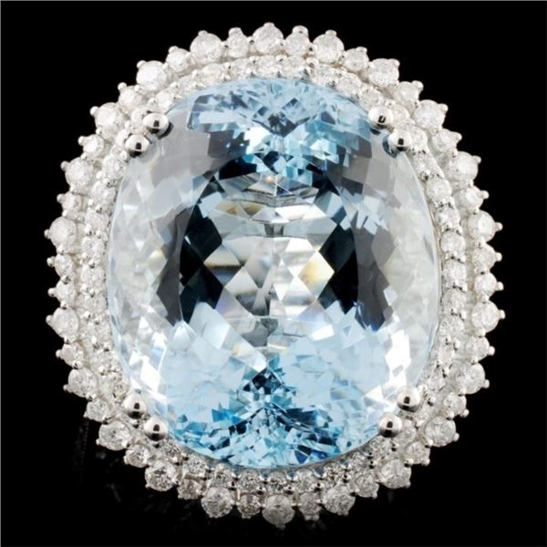 18K Gold 25.02ct Aquamarine & 1.24ct Diamond Ring