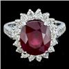 Image 1 : 14K White Gold 5.00ct Ruby & 1.25ctw Diamond Ring
