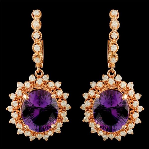 14K Gold 10.27ct Amethyst & 1.83ctw Diamond Earrin