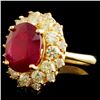 Image 2 : 14K Yellow Gold 5.60ct Ruby & 1.40ct Diamond Ring
