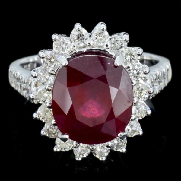 14K White Gold 5.00ct Ruby & 1.25ctw Diamond Ring