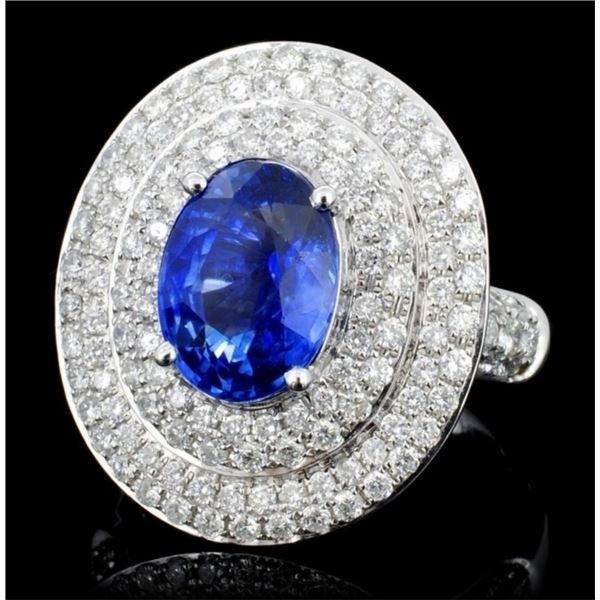 18K White Gold 3.01ct Sapphire & 1.27ct Diamond Ri