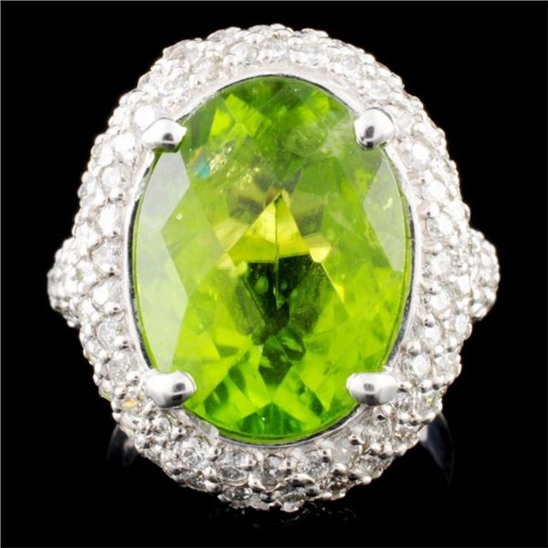 14K Gold 9.28ct Peridot & 2.40ctw Diamond Ring