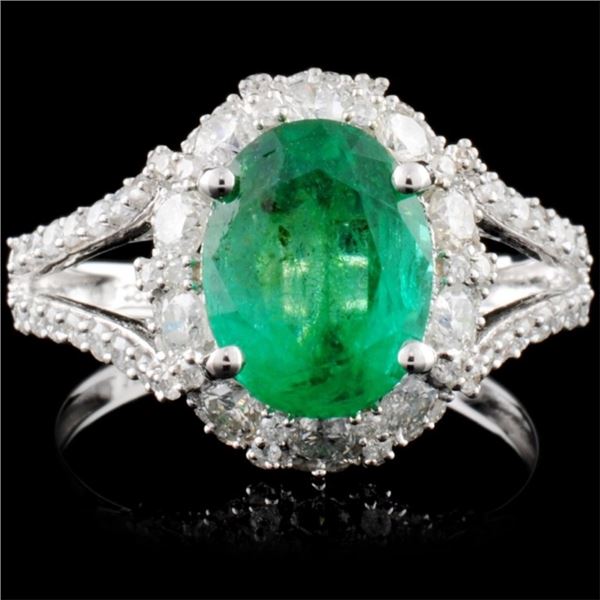 18K White Gold 2.25ct Emerald & 1.17ctw Diamond Ri