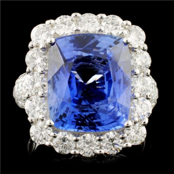 18K Gold 9.28ct Sapphire & 2.70ctw Diamond Ring