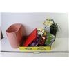 Image 1 : Assorted Tin Containers Freezer Pack - Vase w/Fake Flowers - Plastic Garbage Can