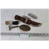Image 1 : Mora Knife Sheath - Razor w/Shaving Brush - Pocket Knife Empty Bullet - Graham Buckle