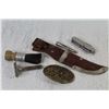 Image 6 : Mora Knife Sheath - Razor w/Shaving Brush - Pocket Knife Empty Bullet - Graham Buckle