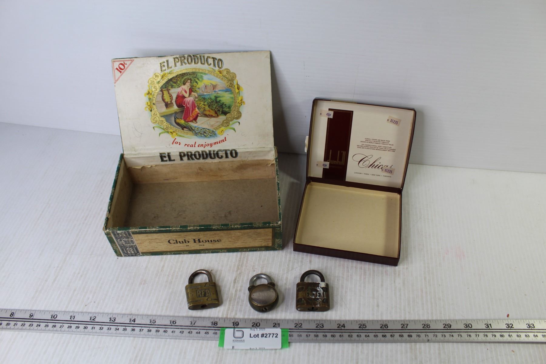 Old Lock Rfd (2) Cigar Boxes - (3) Vintage Locks - RFD - 101 - Eagle - Bodnarus ...