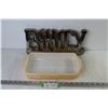 Image 1 : Fire King Glass Cake Pan - Ceramic Family Sign (repaired)
