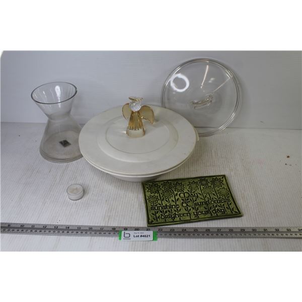 Casual Elegance Bowl w/Lid - Water Dale Glass Vase - Glass Lid - Crystal Angel - Ceramic Plaque w/Sa