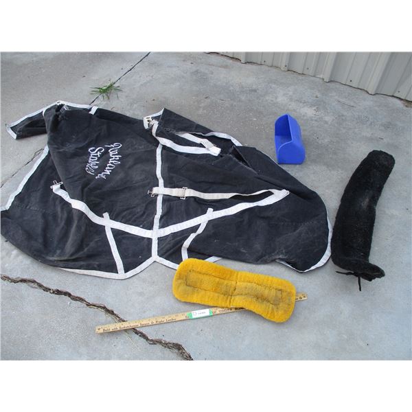 Horse Blanket, (2) Cinch Pads + Misc. (Some Damage) (Off-Site)